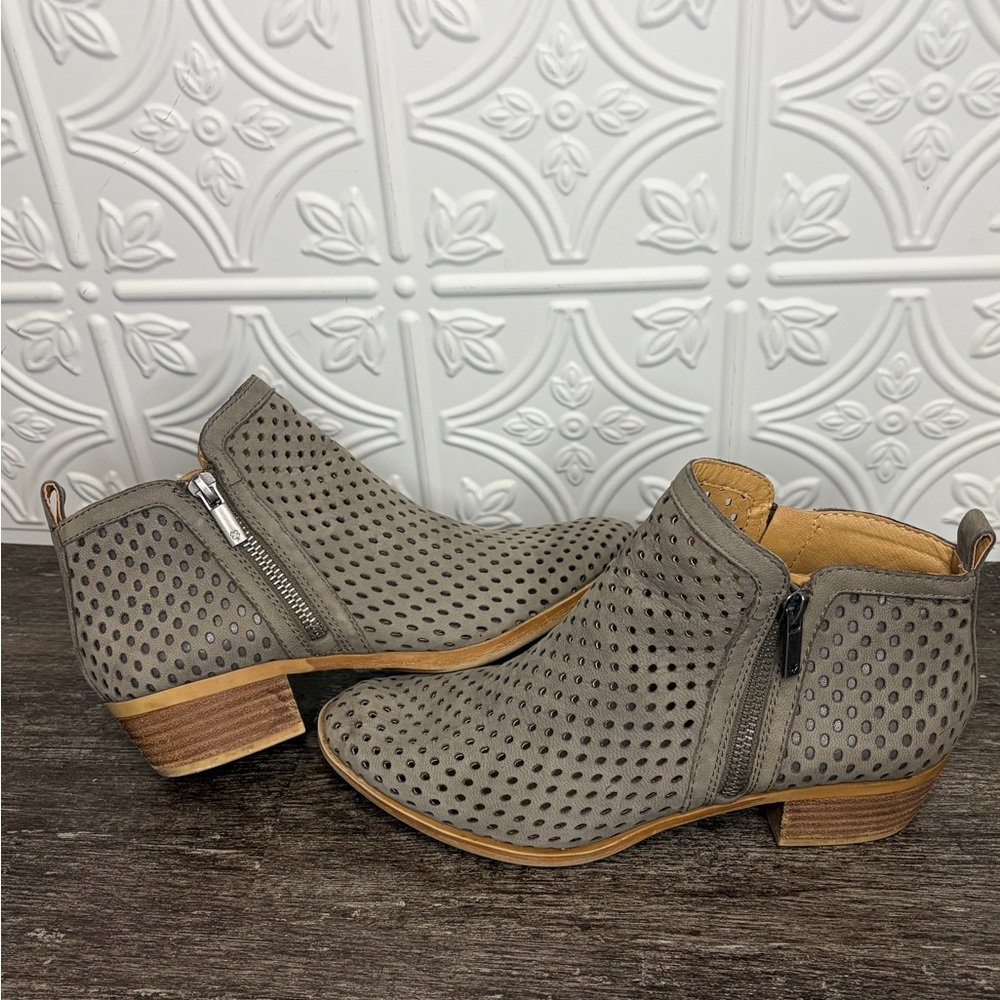 Lucky Brand Gray Perforated Ankle Booties with Side Zippers